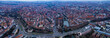 Aerial view around the old town of the city Nuremberg on late winter day 