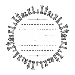 Wall Mural - round chess frame, black and white art with chess figures and place for text
