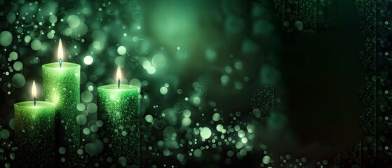 Wall Mural - green festive candles. Generative AI image.