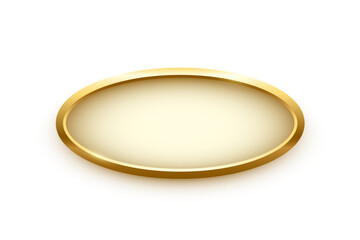 Wall Mural - 3d plate button of ellipse shape with golden frame vector illustration. realistic isolated website e