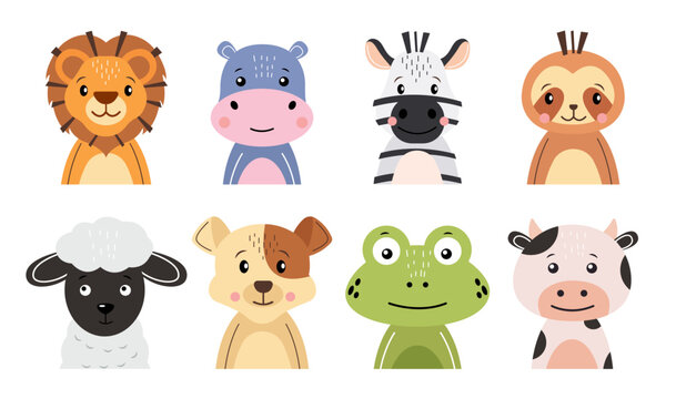 wildlife animals cartoon character collection . flat design . vector .