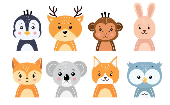 Fototapete - Wildlife animals cartoon character collection . Flat design . Vector .
