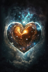 Wall Mural - a wonderful illustrated galaxy heart, wallpaper theme, generative ai technology