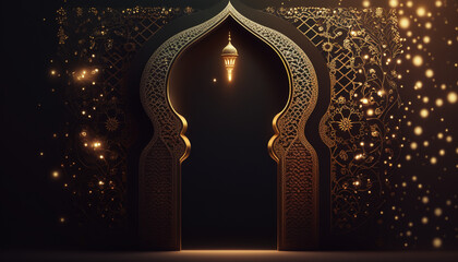 Ramadan kareem islamic greetings background with mosque gate