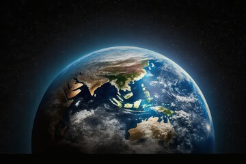  Nightly planet Earth in dark outer space.generative AI digital illustration.
