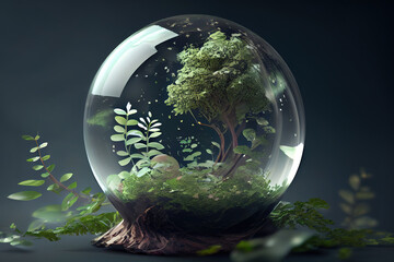 Wall Mural - world environment and earth day concept with glass globe and eco friendly enviroment. generative ai