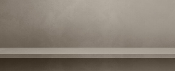 Empty shelf on a warm grey concrete wall. Background template. Horizontal banner mockup