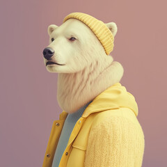 Wall Mural - Fashion bear in jacket. Yellow monochrome portrait. Generative AI