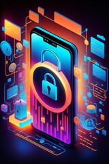 Wall Mural - concept of cyber security and data protection, digital data security, closed secure lock, internet technology concept, generative ai