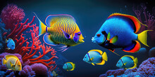 Colorful Tropical Fish Swimming In Ocean, Generative AI
