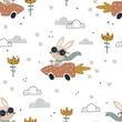 vector seamless pattern with cute driver bunny
