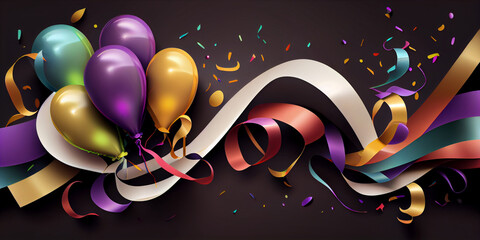 Wall Mural - Holiday banners with colorful balloons isolated on dark, AI Generated