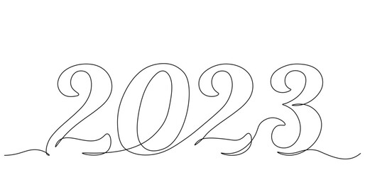 Wall Mural - Continuous drawing with one line of the symbol of 2023. Vector illustration of doodles