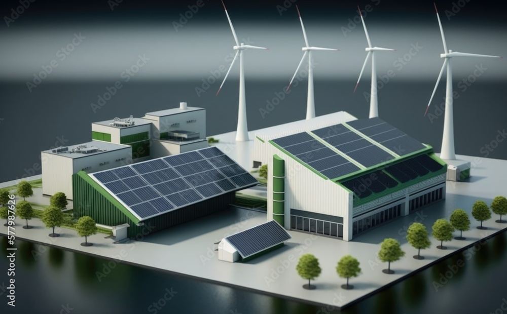 Green energy power plant representation. Production of electricity or ...