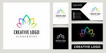 Lotus Flower Overlapping Color Icon Logo Design Template With Business Card Design