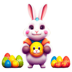 Wall Mural - easter bunny with easter eggs, stiker, png