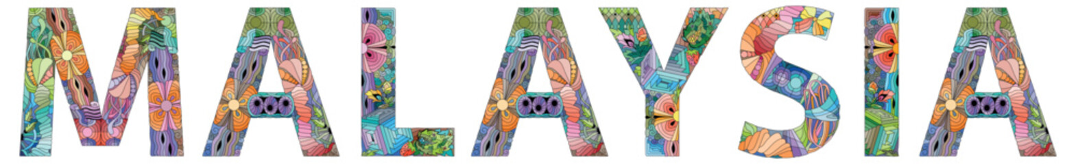 malaysia is a country in southeast asia. vector decorative zentangle object.