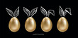 Happy Easter. Set of rabbits's ears. Gold eggs. Hand drawn illustration.	
