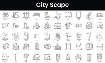 Set of outline city scape icons. Minimalist thin linear web icon set. vector illustration.