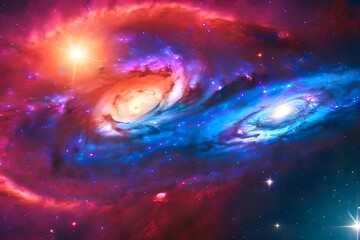 Wall Mural - two colorful galaxy with one giant star or blue and pink galaxy with giant star