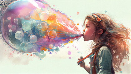 Wall Mural - person with paint brusGirl with bubblegum