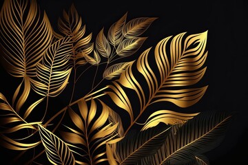  black and gold tropical leaf background