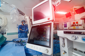 Wall Mural - Professional surgeon instruments. Emergency devices for surgery process.