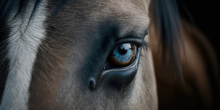 Close-up horse face, animals on the farm (created with Generative AI)