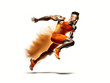 Afroamerikanischer Läufer in Startposition mit orangem Outfit, generative KI
