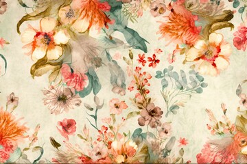 Floral vintage background full pattern watercolor (Ai generated)
