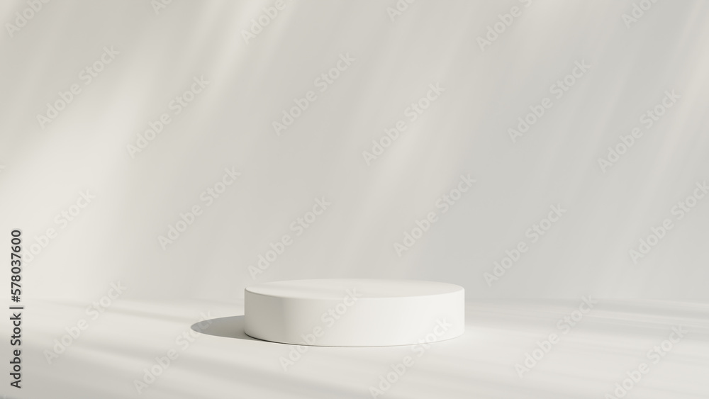 Abstract white room with realistic white cylinder pedestal podium set ...