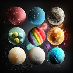 Sticker - nine planets of various colors Generative AI