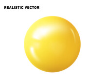 Pastel Yellow Ball Realistic. Glossy 3d Sphere Ball Isolated. Geometric Figure Of Round Sphere.
