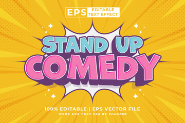 editable text effect stand up comedy comic 3d cartoon style premium vector