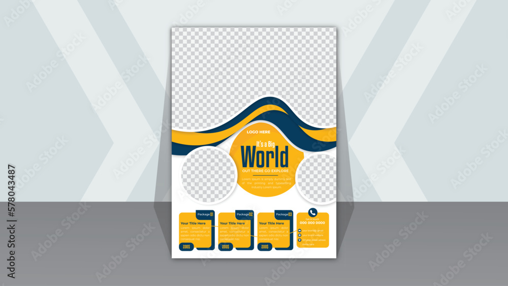 Travel flyer Abstract and minimalist yellow and blue color tour poster ...
