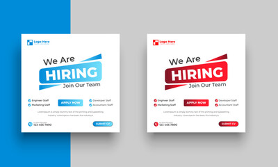 we are hiring job vacancy social media post or square web banner template design