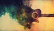 abstract background illustration ,music industry theme, a guitar with grunge noise and grain texture background, Generative Ai