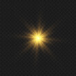 © Hanna - Yellow glowing light explodes on a transparent background. Bright Star. The star burst with brilliance. Golden Light effect. A flash of sunshine with rays.