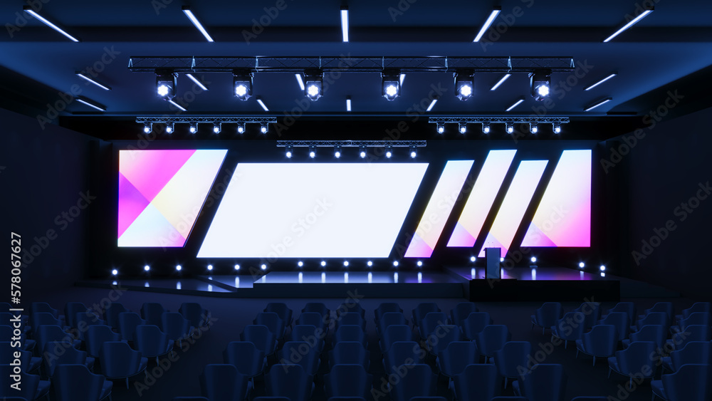 Stage Renders Background 3D render of Empty stage Design for mockup, stage event with led screen ...