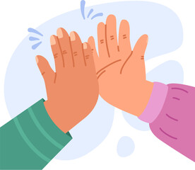 Sticker - High five salute concept. Friends hands union, friendship or work colleagues hello. Palms clap each other, team or buddy snugly gesture, vector scene