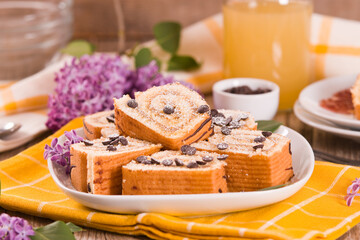 Wall Mural - Swiss roll cake con chocolate chips.