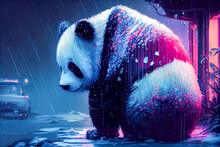 Sad Futuristic Panda In Neon Colors. Generative AI, Generative, AI