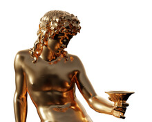 Statue Of Bacchus, God Of Wine, 3d Rendering Of A Public Domain Art Piece. Ancient Greek Mythology Objects Recycled In Modern Visual Concept, Isolated In Golden Color