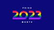 © Yaran - Pride Month 2023 symbol template. Vector symbol of LGBTQ event 2023 with rainbow gradient numbers isolated on dark blue background. Human rights and tolerance concept.