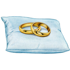 watercolor hand drawn wedding rings on cushion