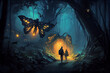 Firefly leave forest to see world in Fantasy art.