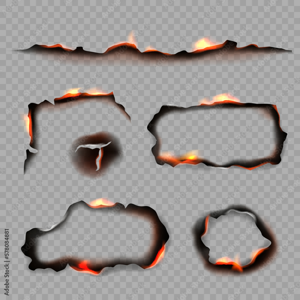 Burn paper. Borders and stripped shapes of burning papers decent vector ...