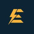 E Letter Logo With Lightning Thunder Bolt Vector Design. Electric Bolt Letter E Logo Vector Illustration.