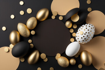 elegant stylish easter background with gold and black decor. template for design. mock up. ai genera