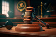Justice Served: Gavel on Wooden Desk in Courtroom
